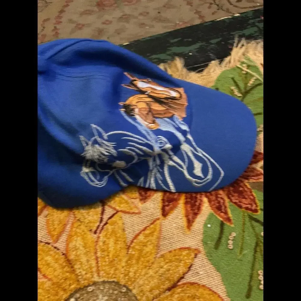 Embroidered Blue Horse Cap One Size fits Most Cotton Blend